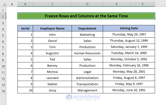 How to Freeze Rows and Columns at the Same Time in Excel