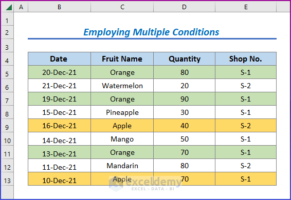 Showing Result by Employing Multiple Conditions for Text Containing Cell to Highlight Row