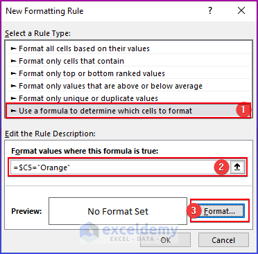 Opening New Formatting Rule by Using Simple Formula to Highlight Row If Cell Contains Any Text
