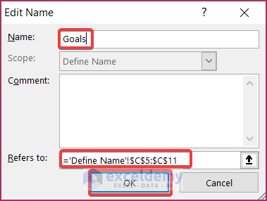 Edit Name in Define Name Feature
