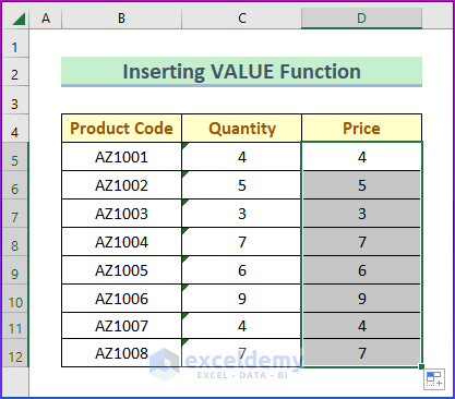 Showing Result by Inserting VALUE Function to Remove Apostrophe in Excel