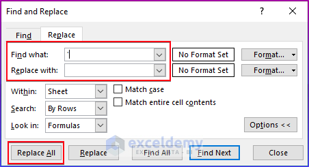 Opening Find and Replace dialog box