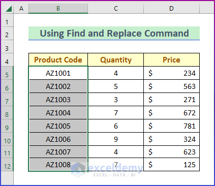 Showing Result by Using Find and Replace Command to Remove Apostrophe in Excel
