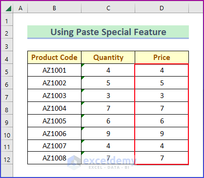 Showing Result by Using Paste Special Feature to Remove Apostrophe in Excel