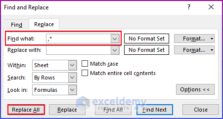 Using Find and Replace Command to Remove Characters in Excel