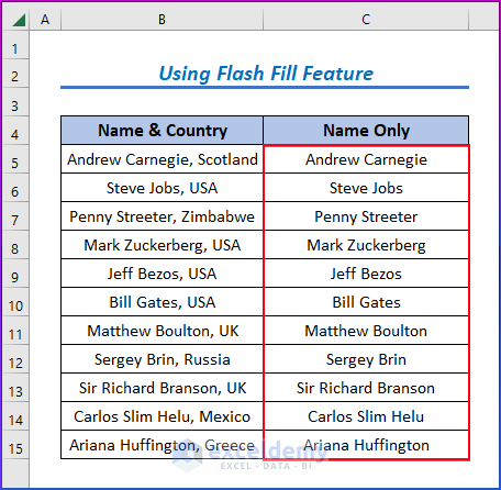 Showing Result by Using Flash Fill Feature to Remove Trailing Characters in Excel