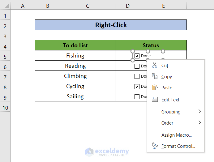 Remove Checkbox Using Right-Click
