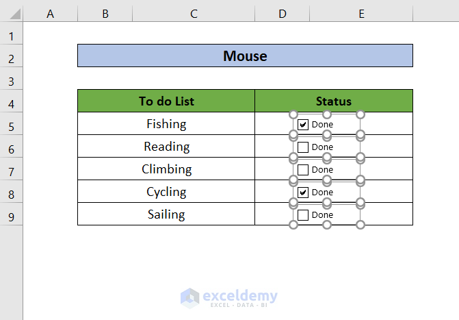 Remove Checkbox Using Mouse