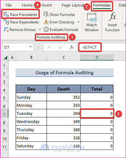 remove circular reference in excel using trace precedents
