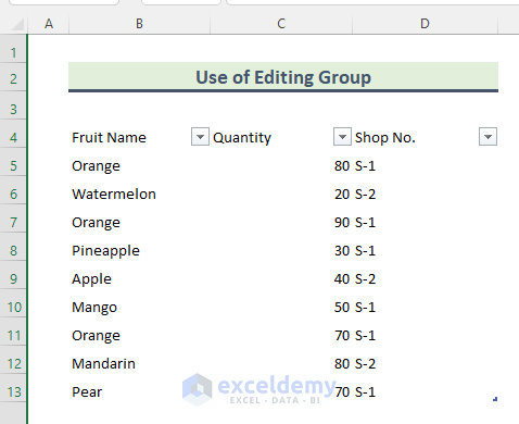 Removing Format from Editing Group in Excel Output