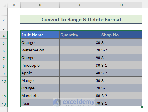 Convert Table to Range and Clear Format in Excel