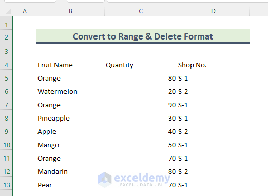 Convert Table to Range and Clear Format in Excel Output