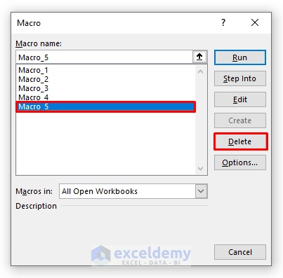 Select and Remove Macros from Macro Dialogue Box in Excel