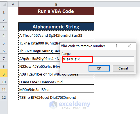 Run a VBA Code to Remove Numeric Characters from Cells