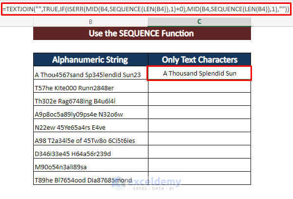 Insert The SEQUENCE Function Remove Numeric Characters from Cells