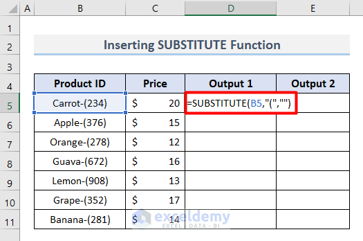 Inserting SUBSTITUTE Function for Output 1