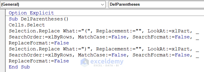 Inserting VBA Code to Remove Parentheses