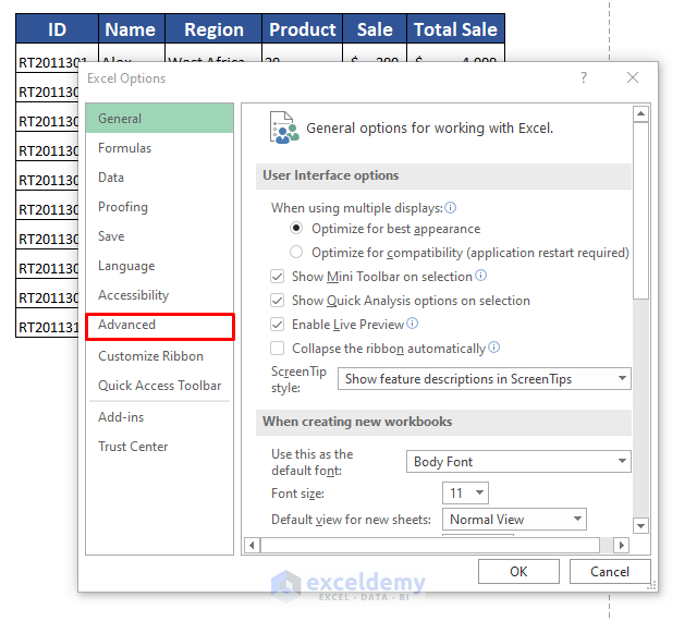 Disable the Page Break Option to Remove Print Lines in Excel