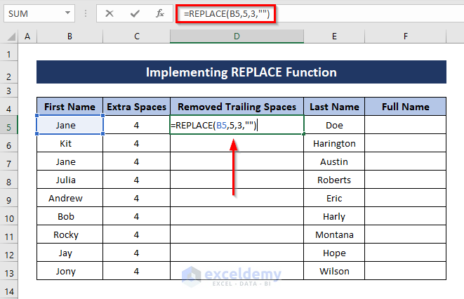 using REPLACE Function to remove spaces trailing spaces