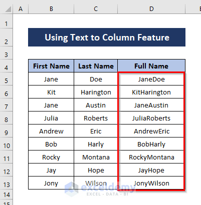 results of removing trailing spaces in Excel with text to column option