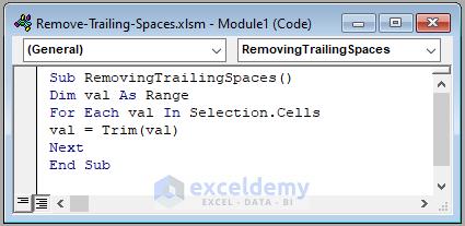 VBA Code to remove trailing spaces in excel
