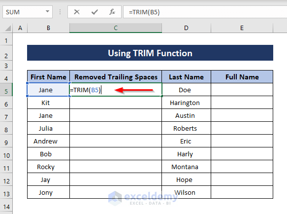 using TRIM Function to remove extra spaces