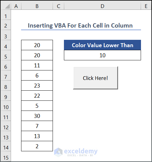 Dataset for inserting vba code for column cells