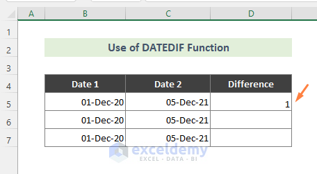 Calculate Date Range Difference Using DATEDIF Function