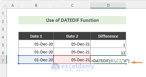 Calculate Date Range Difference Using DATEDIF Function
