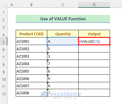 VALUE Function to Remove Apostrophe in Excel