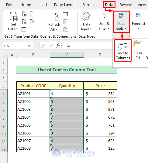 Text to Columns Wizard to Delete Apostrophe in Excel