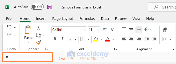 Use Quick Access Toolbar to Erase the Formulas in Excel