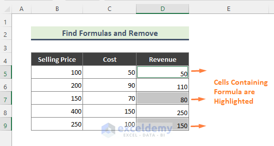 Find Cells with Formulas in Excel and Remove 
