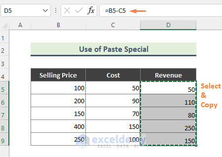 Remove the Formula but Keep th Data Using Paste Special