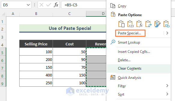 Remove the Formula but Keep the Data Using Paste Special
