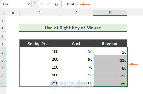 Remove the Formulas Using the Right Key of Mouse