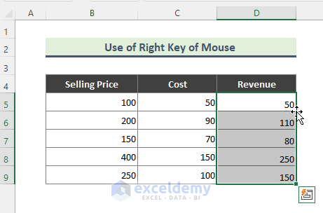 Remove the Formulas Using the Right Key of Mouse