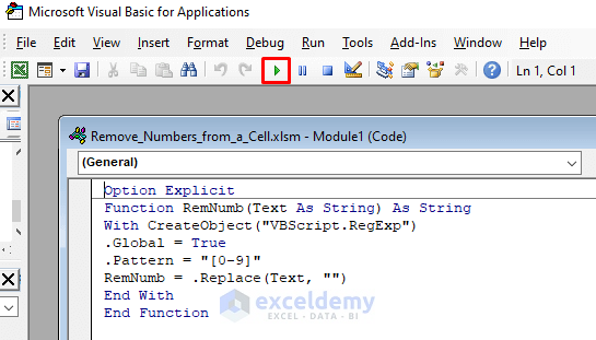 User Defined Function to Remove Numbers from a Cell in Excel