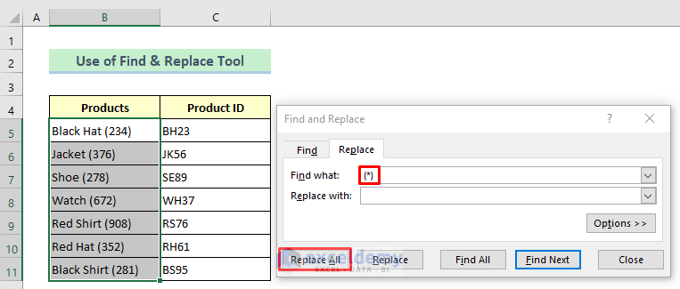 Find & Replace with Wildcards to Remove Numbers from a Cell in Excel