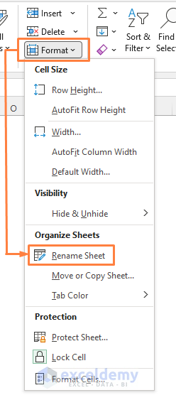 Rename Sheets Using Format Option of Home Tab