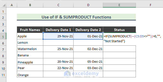 If All Cell is Blank in Excel (Using SUMPRODUCT and IF Functions)