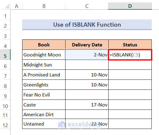 ISBLANK Function to Determine If a Cell is Not Blank