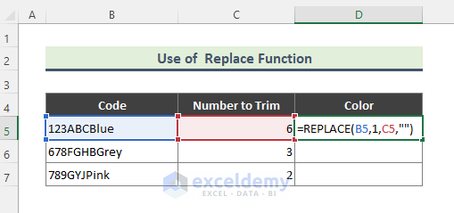 Application of  REPLACE Function to Remove Left Side Characters in Excel