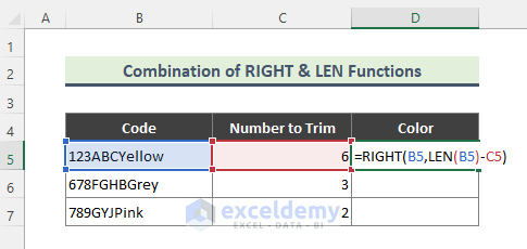 Delete Characters from Left Using RIGHT and LEN Function