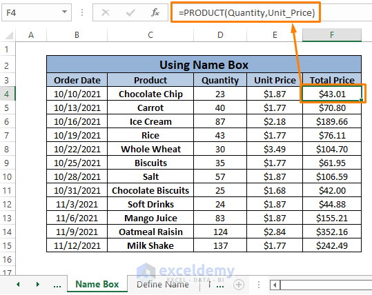 Names in formula-How to Name a Cell in Excel