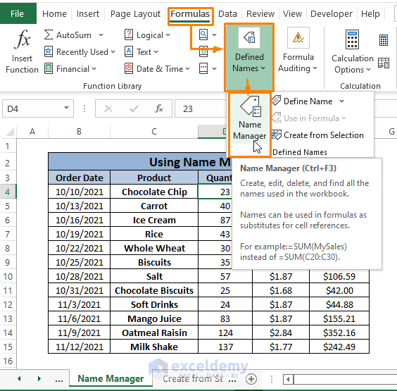 Name Manager-How to Name a Cell in Excel