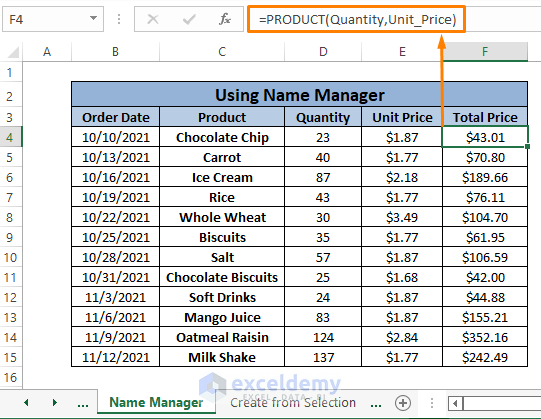 Names in formula-How to Name a Cell in Excel