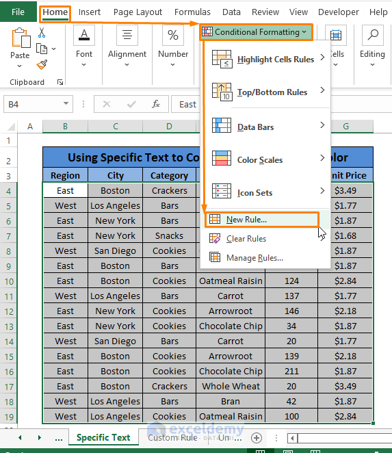 New rule-Excel Conditional Formatting Text Color