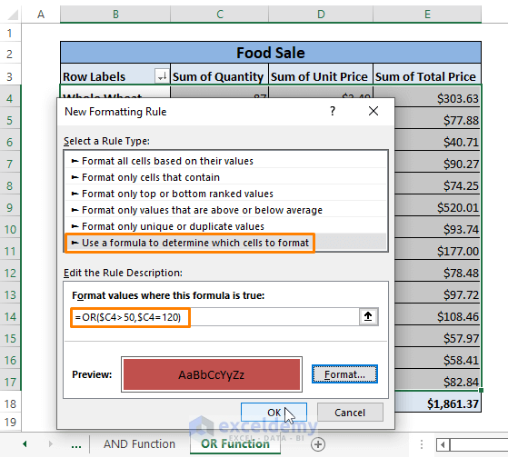 OR Function-Pivot Table Conditional Formatting Based on Another Column