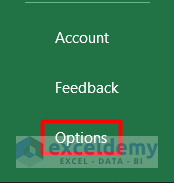 Choosing Excel Options
